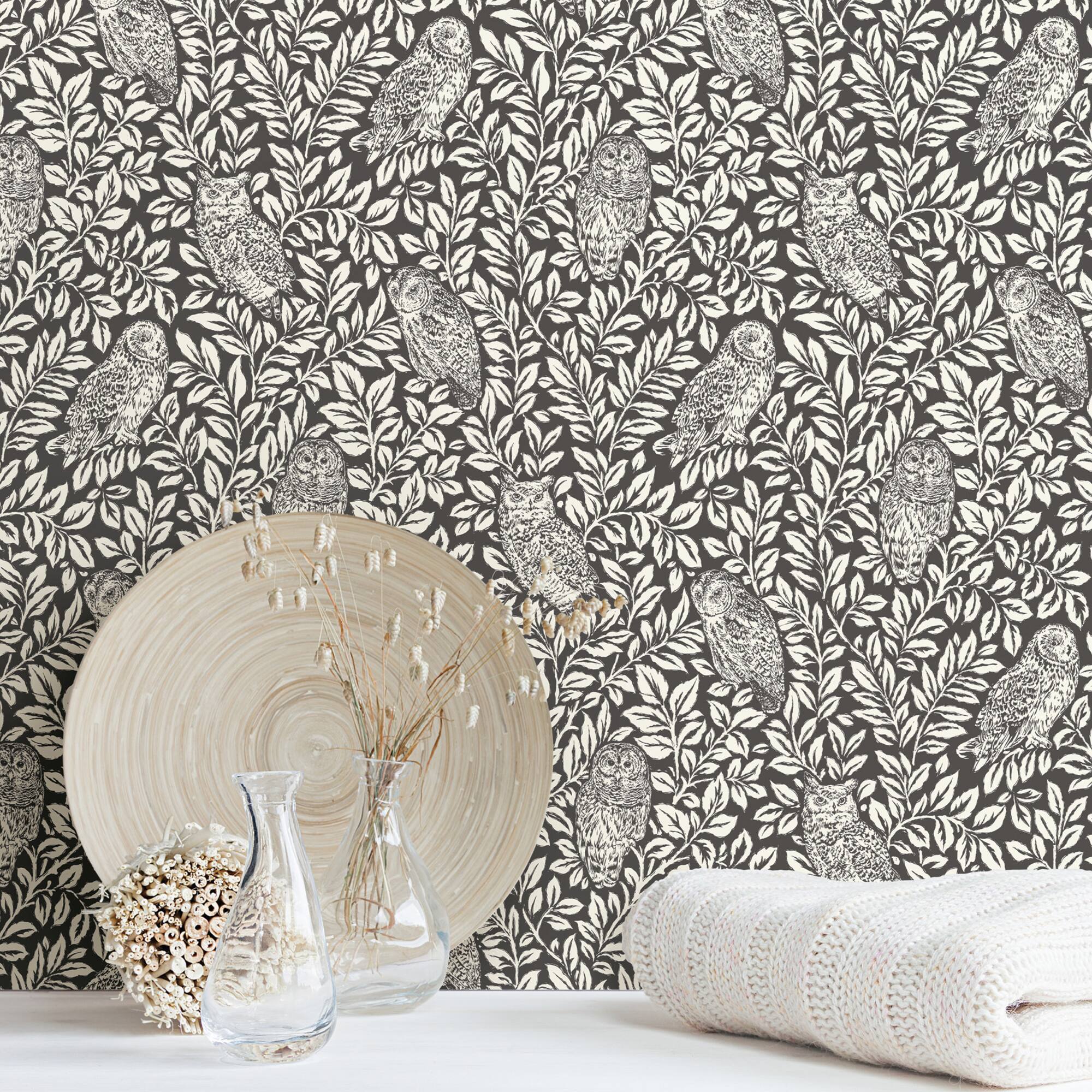Wallpops Charcoal Sleepy Owls Peel & Stick Wallpaper